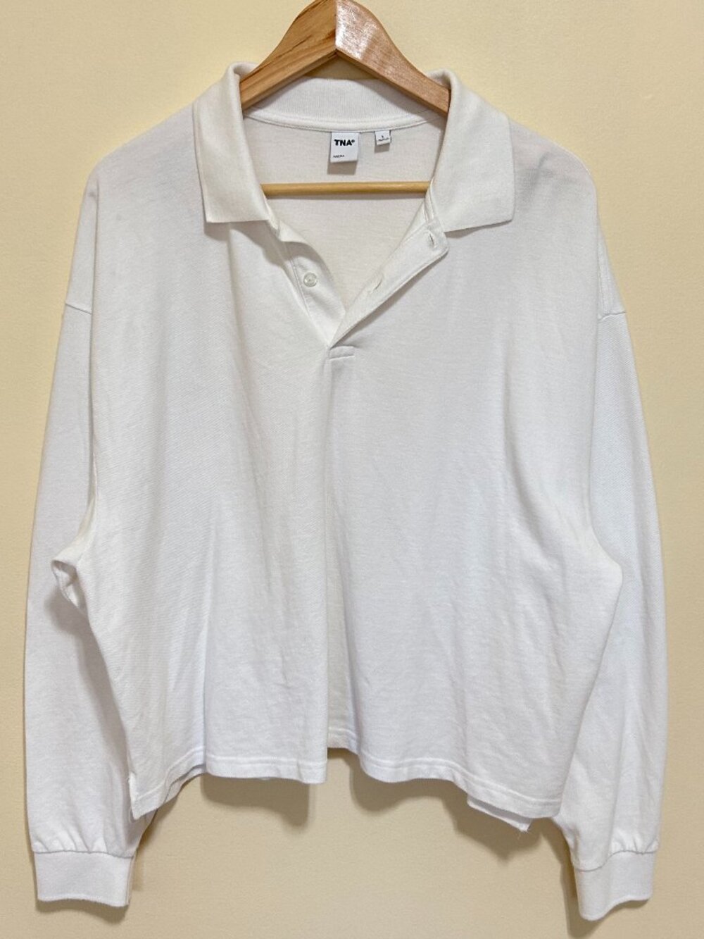 Aritzia TNA Tourney Polo Long Sleeve Shirt White Size L